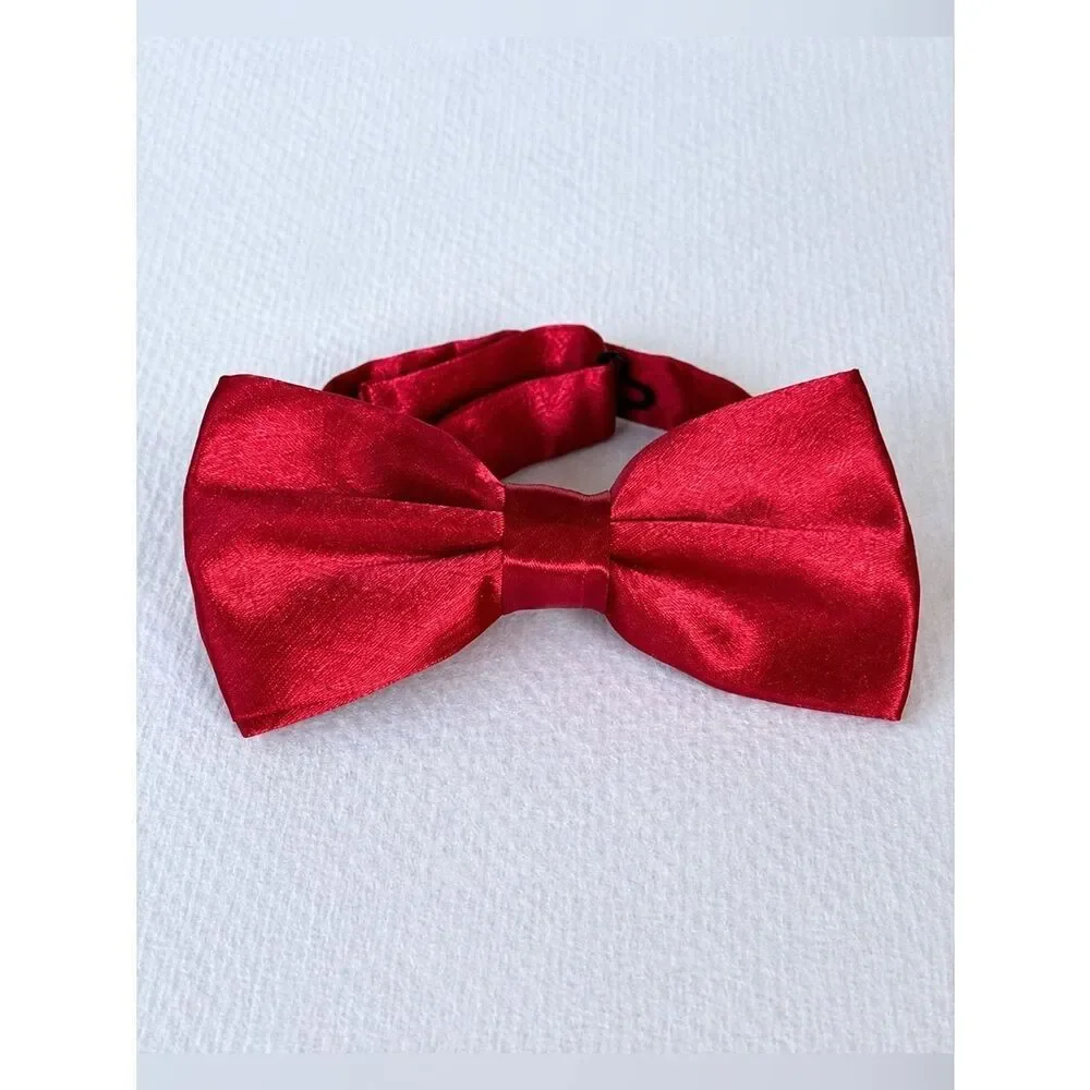 Red Satin Bow Tie Set Pocket Square Cuff Links Women’s Formal Prom Tuxedo Set